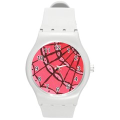 Red Fan Round Plastic Sport Watch (m)