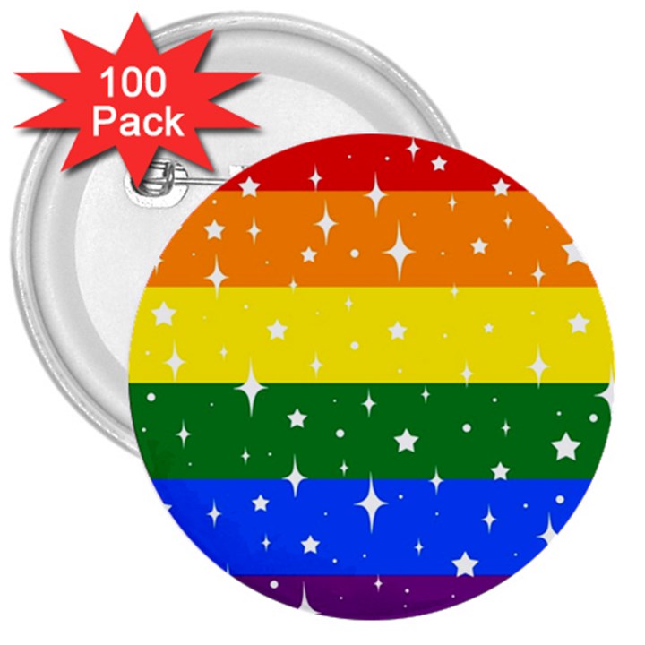Sparkly Rainbow Flag 3  Buttons (100 pack) 