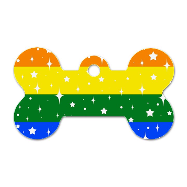 Sparkly Rainbow Flag Dog Tag Bone (One Side)