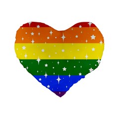 Sparkly Rainbow Flag Standard 16  Premium Heart Shape Cushions