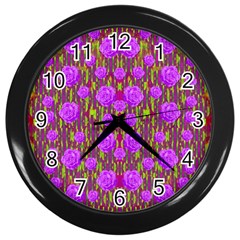 Roses Dancing On A Tulip Field Of Festive Colors Wall Clocks (black)