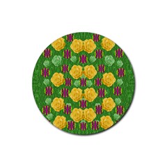 Roses Dancing On  Tulip Fields Forever Rubber Coaster (round)  by pepitasart