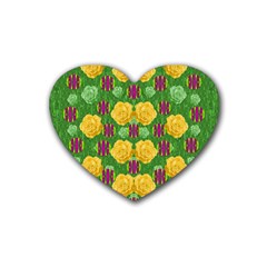 Roses Dancing On  Tulip Fields Forever Rubber Coaster (heart)  by pepitasart