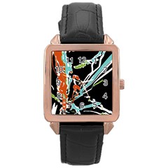 Multicolor Abstract Design Rose Gold Leather Watch  by dflcprints