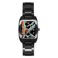 Multicolor Abstract Design Stainless Steel Barrel Watch by dflcprints