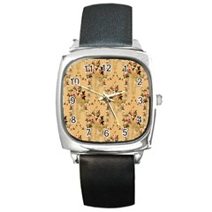 Vintage Floral Pattern Square Metal Watch by paulaoliveiradesign