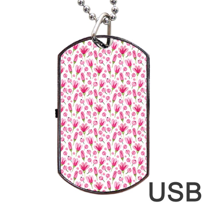 Watercolor Spring Flowers pattern Dog Tag USB Flash (Two Sides)