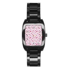 Watercolor Spring Flowers Pattern Stainless Steel Barrel Watch