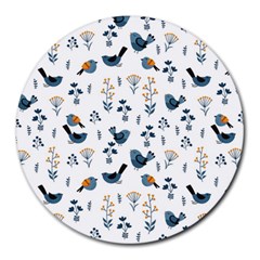 Spring Flowers And Birds Pattern Round Mousepads by TastefulDesigns