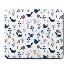 Spring Flowers And Birds Pattern Large Mousepads by TastefulDesigns