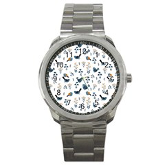 Spring Flowers And Birds Pattern Sport Metal Watch by TastefulDesigns