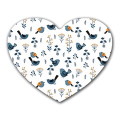 Spring Flowers And Birds Pattern Heart Mousepads by TastefulDesigns