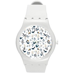 Spring Flowers And Birds Pattern Round Plastic Sport Watch (m)