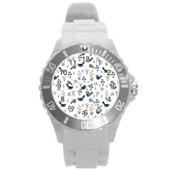 Spring Flowers And Birds Pattern Round Plastic Sport Watch (l)