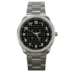 Dark Ethnic Stars Motif Pattern Sport Metal Watch by dflcprints