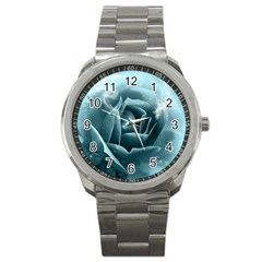 Beautiful Blue Roses With Water Drops Sport Metal Watch by FantasyWorld7