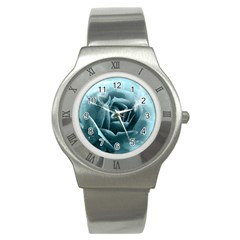 Beautiful Blue Roses With Water Drops Stainless Steel Watch by FantasyWorld7