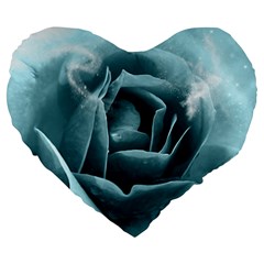 Beautiful Blue Roses With Water Drops Large 19  Premium Flano Heart Shape Cushions by FantasyWorld7