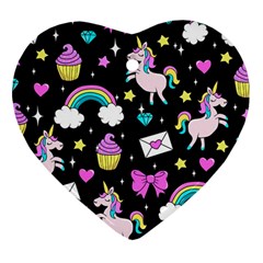 Cute Unicorn Pattern Heart Ornament (two Sides) by Valentinaart