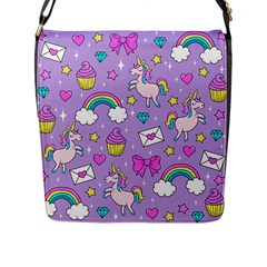 Cute Unicorn Pattern Flap Messenger Bag (l)  by Valentinaart