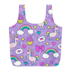 Cute Unicorn Pattern Full Print Recycle Bags (l)  by Valentinaart
