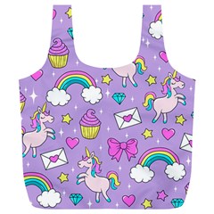 Cute Unicorn Pattern Full Print Recycle Bags (l)  by Valentinaart
