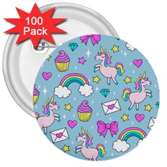 Cute Unicorn Pattern 3  Buttons (100 Pack)  by Valentinaart