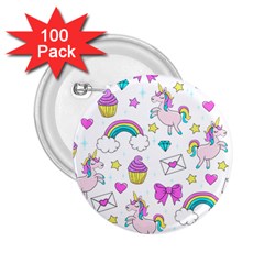 Cute Unicorn Pattern 2 25  Buttons (100 Pack) 