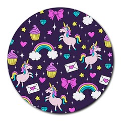 Cute Unicorn Pattern Round Mousepads by Valentinaart