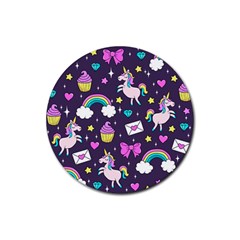 Cute Unicorn Pattern Rubber Round Coaster (4 Pack)  by Valentinaart