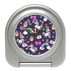 Cute Unicorn Pattern Travel Alarm Clocks by Valentinaart