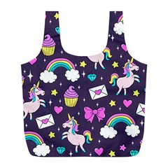 Cute Unicorn Pattern Full Print Recycle Bags (l)  by Valentinaart