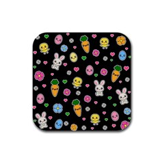 Easter Kawaii Pattern Rubber Square Coaster (4 Pack)  by Valentinaart