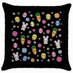 Easter Kawaii Pattern Throw Pillow Case (black) by Valentinaart
