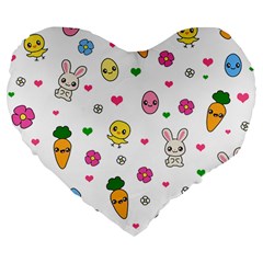 Easter Kawaii Pattern Large 19  Premium Flano Heart Shape Cushions by Valentinaart