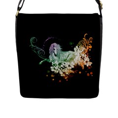 Wonderful Unicorn With Flowers Flap Messenger Bag (l)  by FantasyWorld7