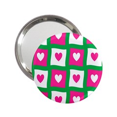 Pink Hearts Valentine Love Checks 2 25  Handbag Mirrors