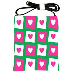 Pink Hearts Valentine Love Checks Shoulder Sling Bags by Nexatart