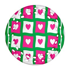 Pink Hearts Valentine Love Checks Round Filigree Ornament (two Sides)