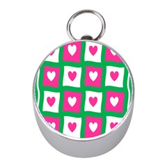 Pink Hearts Valentine Love Checks Mini Silver Compasses by Nexatart