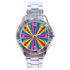 Rainbow Hearts 3d Depth Radiating Stainless Steel Analogue Watch by Nexatart