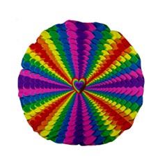 Rainbow Hearts 3d Depth Radiating Standard 15  Premium Round Cushions