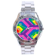 Geometric Rainbow Spectrum Colors Stainless Steel Analogue Watch by Nexatart