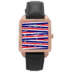 Red White Blue Patriotic Ribbons Rose Gold Leather Watch 