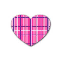 Gingham Hot Pink Navy White Heart Coaster (4 Pack)  by Nexatart