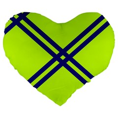 Stripes Angular Diagonal Lime Green Large 19  Premium Heart Shape Cushions by Nexatart