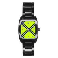 Stripes Angular Diagonal Lime Green Stainless Steel Barrel Watch by Nexatart