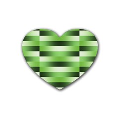 Pinstripes Green Shapes Shades Rubber Coaster (heart)  by Nexatart