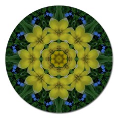 Fantasy Plumeria Decorative Real And Mandala Magnet 5  (round) by pepitasart