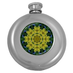 Fantasy Plumeria Decorative Real And Mandala Round Hip Flask (5 Oz) by pepitasart